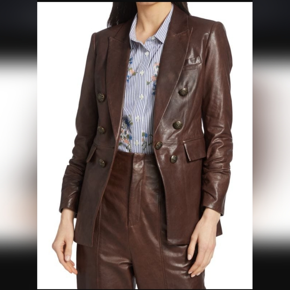 NWT Veronica Beard Oneta Dickey Double-Breasted Leather Blazer Sz 00